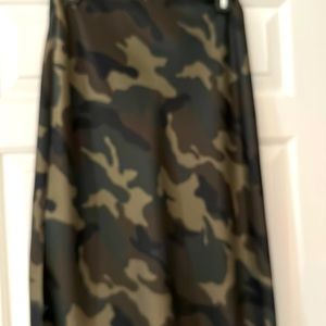 Camouflage, silk skirt, dress up, or dress down.